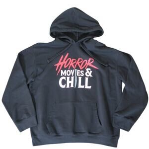 Horror Movies and Chill Black Hoodie Pullover Size XL Wound Up Scary Netflix GUC
